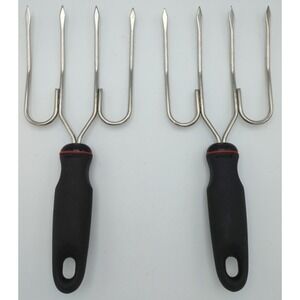 Stainless Meat Forks Set of 2 Norpro 4 Prong Poultry Ham Lifter 9" GripEZ Handle